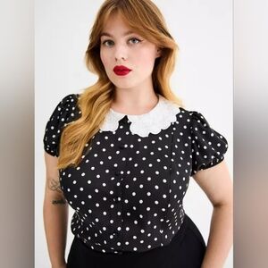 Black Polka Dot Blouse with White Collar